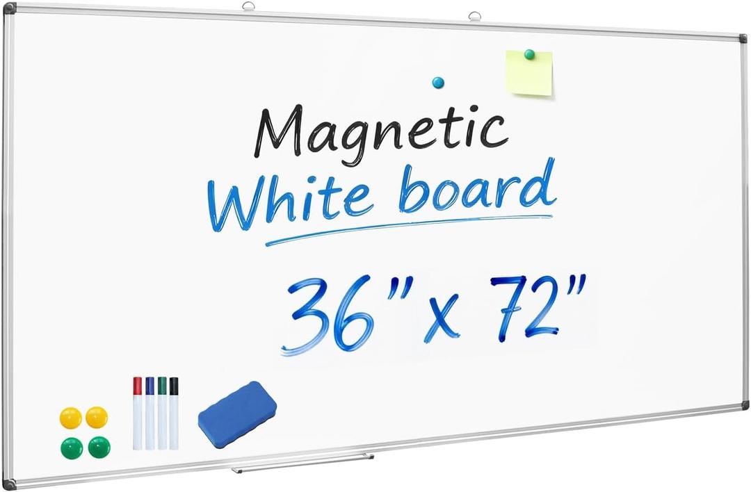 XIWODE 72"x36" Large Presentation Whiteboard, Magnetic Dry Erase Board Aluminum Frame Wall-Mounted with Long Pen Tray for Office Conference School