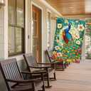 2 x Peacock House Flag 28x40 Inch Double Sided Garden Flag with Colorful Stained Glass Bird and Floral Design for Yard Porch Outdoor Decor Spring Summer Vertical Banner Decorative Art