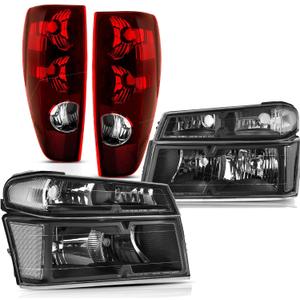 APSVE Headlights Tail Lights Compatible with 2004-2012 Chevy Colorado/GMC Canyon, 2006-2008 Isuzu I-Series Replacement Headlight Rear Brake Lamp Assembly, Black Housing Clear Corner, 6pcs