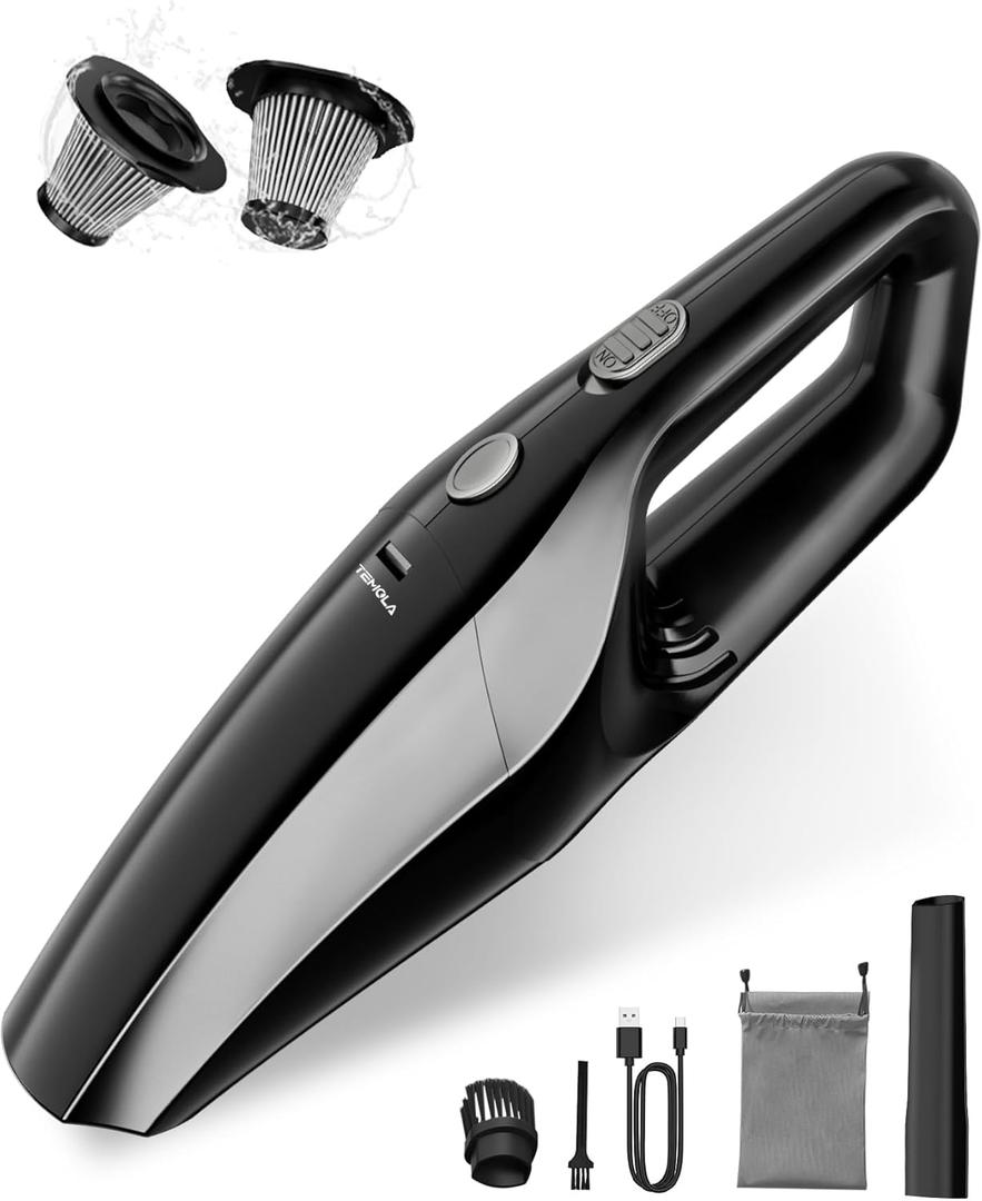 TEMOLA Handheld Vacuum Cordless, Car Vacuum Portable Cordless 12000Pa with Brushless Motor, 0.8lbs Lightweight Mini Vacuum Cleaner, Car Accessories for Women Home Pet Office