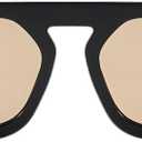 ADE WU Trendy Square Sunglasses for Women Men,Vintage Square Aviator Sunglasses Fashion 70s Inspired Stylish Flat Top Shades (Black/Light Brown)