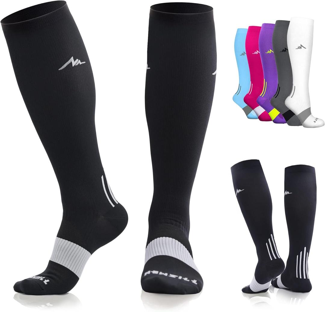 NEWZILL Medical Compression Socks for Women & Men, 20-30 mmHg Knee-High Support for Circulation, All-Day Comfort for Work Travel Running Cycling and Fitness (XX-Large, 04-Black)
