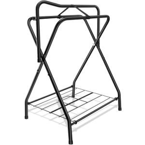 Folding Saddle Rack Heavy Duty Freestanding Horse Saddle Stand Detachable Saddle Rack Stand with Bottom Storage for English & Western Saddles