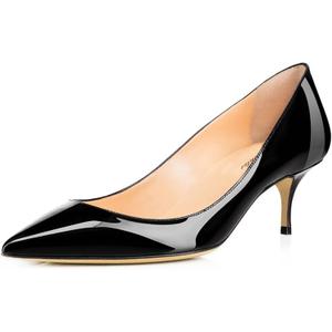 Women Fashion Pointed Toe Slip On Comfort Basic Kitten Heel Pumps Shoes (7, Black)