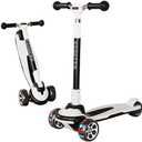 CLrkualn Kick Scooter for Kids Ages 3-12, 5 Adjustable Height Foldable Scooter with 3 LED Light Wheels, Outdoor Activities for Toddlers Boys Girls, Max Load up to 240 lbs (Black and White)