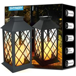 SHYMERY Solar Lanterns Outdoor Waterproof, 14 Inch Outdoor Lanterns with LED Flickering Flameless Candles,2 Pack Hanging Black Lantern Decorative for Patio,Front Porch,Balcony,Outside,Table Decor