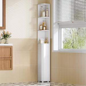 Hzuaneri Corner Cabinet, Tall Bathroom Corner Cabinet with Doors, Narrow Storage Cabinets with Adjustable Shelves, Bathroom Organizers and Storage for Small Space, White BC30003X, 7.9"D x 7.9"W x 66.9"H