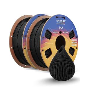 OVERTURE PLA Filament 1.75mm PLA 3D Printer Filament, 2kg Cardboard Spool (4.4lbs), Dimensional Accuracy +/- 0.02mm, Fit Most FDM Printer (Black 2-Pack)