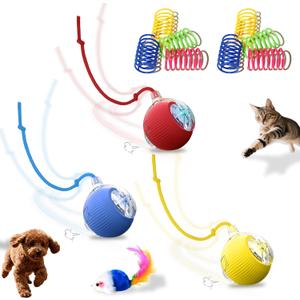 3-Pack Interactive Cat Toys Ball for Indoor CatsDog,Automatic Cat Toy 360 Auto-Rotation Smart Obstacle Avoidance,Includes 8 Cat Spiral Spring,Cat Enrichment Toys for Indoor Cats (RedBlueYellow)