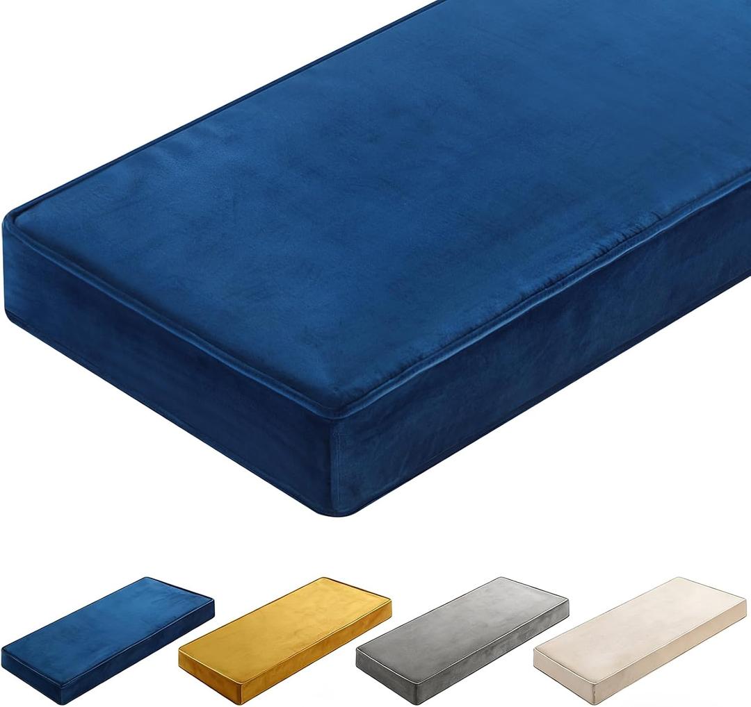 Wenqik Bench Cushions for Indoor Furniture 42x16x4 Inch Velvet Window Seat Cushions Thicken Tufted Bench Pad Memory Foam for Kitchen Dining Bay Patio Porch Swing(Royal Blue)