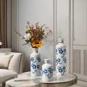 JHDACEDECO Blue and White Floral Ceramic Vase Set, 3 Pieces Small Flower vase for Home Decoration, Modern Farmhouse Decoration, Living Room,Table Shelf