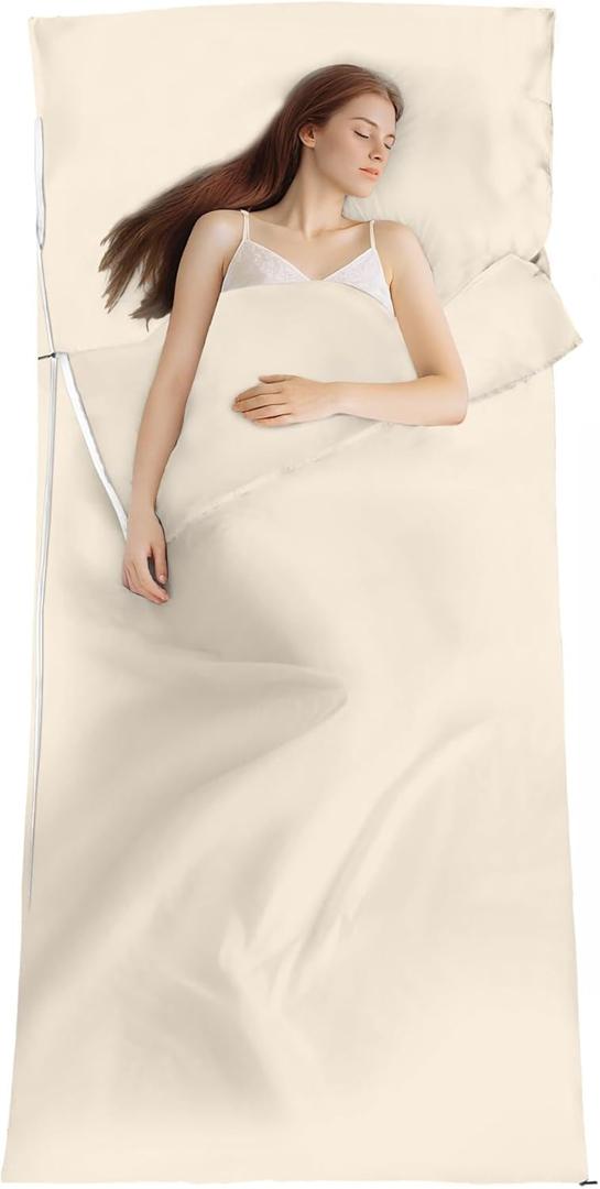 Sleeping Bag Liner,Long Staple Cotton, Adult Sleep Sack & Travel Sheets,Travel Sleep Sack for Backpacking, Hotels & Hostels Lightweight Travel Sheet Camping Sheets,Has Full Length Zipper