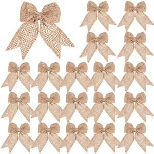 20 Pieces Burlap Bows Burlap Bow Knot Handmade Burlap Decorative Bowknot Natural Ornament Bow for Christmas Decoration Tree Festival Holiday Party Supplies (Beige)