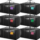 6 Pack Moving Bags with Full-Open Side Zipper, Extra Large 93L Heavy Duty Waterproof Foldable Storage Totes for College Dorm, Moving & Home Organization Black