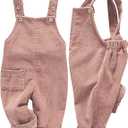Mornyray Toddler Boy Girl Soft Corduroy Suspender Pants Kids Overalls Loose Retro Adjustable button overalls (3T, Pink)