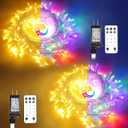 JMEXSUSS 2 Pack 100 LED Color Changing Christmas Lights, Connectable Warm White & Multicolor String Lights Outdoor Waterproof, Clear Wire Christmas Tree Lights Indoor for Xmas Bedroom Proch Decoration