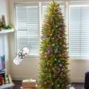 4FT Pre-lit Pencil Christmas Tree Spruce with Remote Control, 150 Warm White Multi-Color Lights, Artificial Hinged/Slim/Skinny/Feel Real/Realistic for Home, Holiday Decoration Dual Color LED 4 Feet (Green)