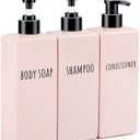 Segbeauty Refillable Shampoo and Conditioner Bottles, 3pcs 16.9oz Square Plastic Bathroom Soap Dispenser Set, 500ml Empty Shower Bottles Lotion Dispenser Press Pump Bottle for Modern Home Decor Pink