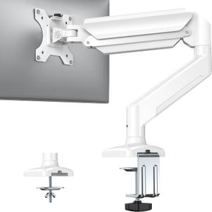 HUANUO Single Monitor Arm 13-34 Inch, Adjustable Gas Spring Arm, Monitor Desk Mount for 4.4-22lbs, VESA 75/100mm with C-Clamp/Grommet Base, Ergonomic Stand for Work/Gaming (White)