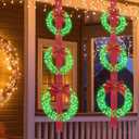 Hmlinktt 3-Piece Outdoor Lighted Christmas Wreath, 61"L Christmas Wreaths with 3 Red Bow & 300 LED Lights, Christmas Wreaths for Front Door with Hook, Wreath Decorations for Home Yard, Green, Set of 2