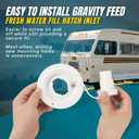 TonGass (2-Pack, White) Universal Fit Gravity Feed Fresh Water Fill Hatch Inlet for RV Trailers, 4.5" Diameter Fill Hatch Inlet - With 1-1/4 Barbed Connector, Bayonet-Style Cap and 1/2" Air Vent