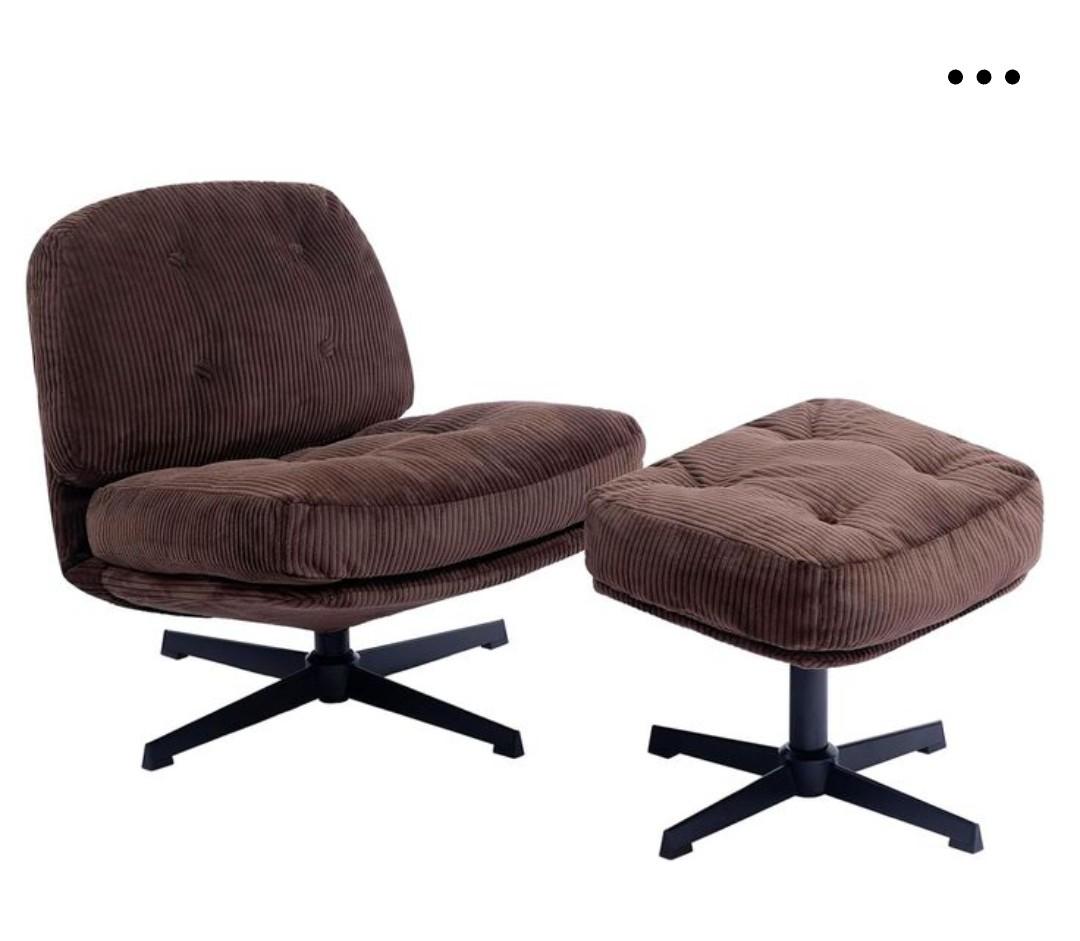 HollyHOME Modern 360°Swivel Accent Chair with Ottoman, Upholstered Comfy Reading Chair and Footstool, Fabric Lazy Chair with Soft Cushion, Lounge Sofa Chair for Living Room, Bedroom, Coffee