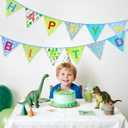 GCQQ Happy Birthday Banner 14PCS Green and Blue Cotton Bunting Flags 3.5M/11.5FT Reusable Double-Layer Garland for Boys Birthday Party, Jungle Theme Garden Farmhouse Indoor & Outdoor Party Decorations