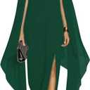 MAYFASEY Women's Elegant High Split Flare Sleeve Formal Evening Gowns Maxi Dress with Cape (Dark Green)