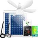 Solar Ceiling Fan with Battery and Smart Thermostat for Outside | 20" Solar Powered Canopy Fan, 2PCS Bifacial Panels, for Outdoor, Patio, Greenhouse, Chicken Coop, Adjustable Temp Control