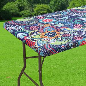 Smiry Spandex Fitted Tablecloth for 4 Foot Rectangle Tables, Washable Picnic Table Cover with Elastic, Stretch Reusable Table Cloth for Outdoor, Camping, Dining & Kitchen (Paisley, 24"x48")