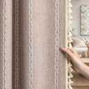 Taupe Boho Blackout Curtains 2 Panels 84 Inch for Living Room Bedroom, Blush Beige Warm Linen Texture Farmhouse Curtains with Tassels and White Cotton Embroidery Vintage Rustic Country Western
