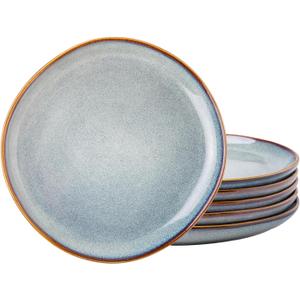 AmorArc Ceramic Dinner Plates Set of 6, 10.5 Inch Handmade Reactive Glaze Stoneware Plates, Rustic Shape Dinnerware Dish Set for Kitchen, Microwave & Dishwasher Safe, Scratch Resistant (Ocean Blue)