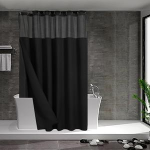 N&Y HOME Waffle Weave Shower Curtain with Snap-in Fabric Liner & 12 Black Hooks Set - Hotel Style, Water-Repellent & Washable, Mesh Top Window - 71x72, Black