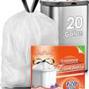 20 Gallon Large Drawstring Trash Bags Fit 20-21 Gal, 120 Counts Heavy Duty Tall Kitchen Garbage Liners, Large Trash Bags Size Chart for Home, Office, Outdoor Lawn and Leaf Bags, White