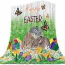 Happy Easter Blanket Easter Rabbit Bunny Eggs Spring Easter Throw Blanket Soft Lightweight Durable Flannel Blanket for Bed Sofa Couch Camping Travel 50''x60''