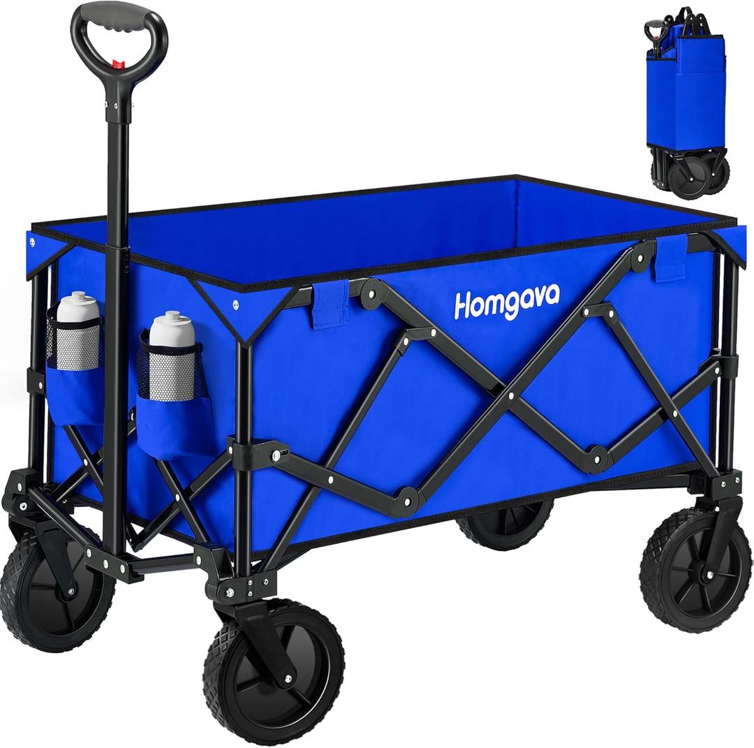 Collapsible Folding Wagon Cart 150L, Heavy Duty Garden Cart with All Terrain Wheels,Portable Large Capacity Utility Wagon Cart for Camping Fishing Sports Shopping,Royal Blue
