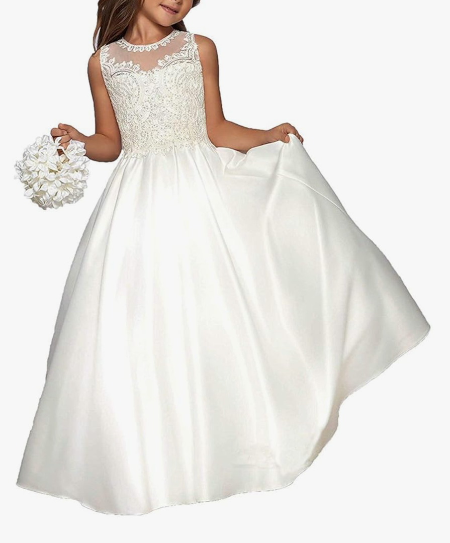 Hengyud First Holy Communion Dresses Lace Flower Girls Dress for Wedding, Size: 14