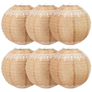 Glooglitter 6 Pcs Burlap Paper Lanterns 8 Inch Boho Chinese Paper Lantern Decorative Hanging Lantern Indoor Lace Rustic Farmhouse Classroom Decor for Wedding Bridal Birthday Party