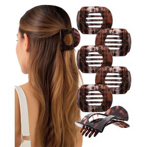 AWAYTR 6Pcs Flat Hair Clips for Women Strong Grip Curved Claw Clip for Thin Hair Non-slip Plastic Hair Barrettes (Light Brown)