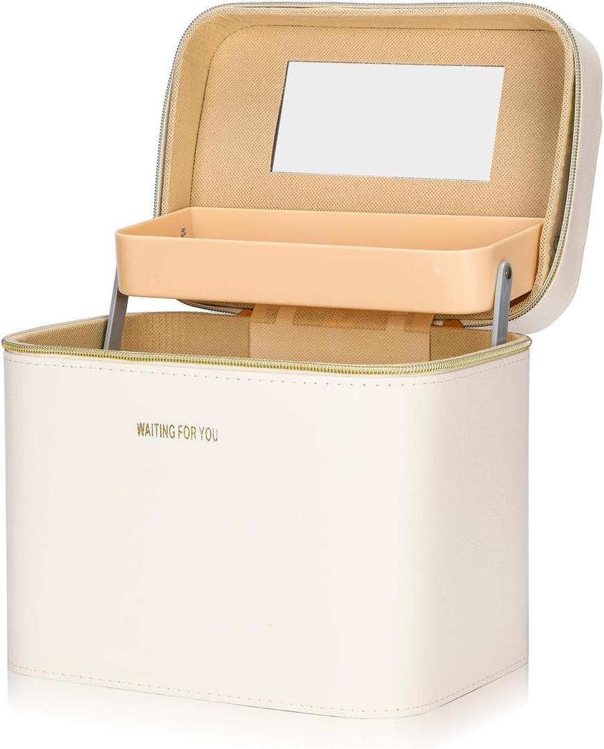 Luxury Fashion Makeup Box, Portable Leather Hard Cosmetic Case With Mirror, Sturdy Train Case Make Up Box For Women Adults (Yellow)