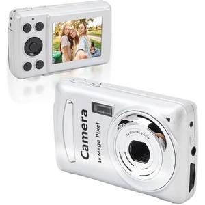 FHD 1080P Kids Digital Camera, 2.4 16MP 16X Digital Zoom Auto Focus Kid Camera, Anti Shake Vlogging Selfie Mini Cameras for Boys Girls Kids Teens (Silver Gray)