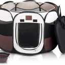 Portable Foldable Playpen Exercise Kennel Dogs Cats Indoor/Outdoor Removable Mesh Shade Cover, Carrying Case & Collapsible Travel Bowl (Small)