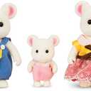 Family White Mouse Figures  Set of 3 Collectible Flocked Mini Dolls with Removable Clothes, Miniature Dollhouse Pretend Play Figures for Kids Ages 3+
