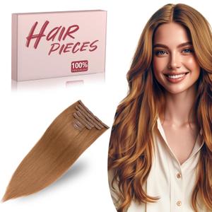 Clip in Hair Extensions Long Straight, 100% Real Human Hair,No Tangle & Smooth,85g, 10 Inch,#30 Light Auburn