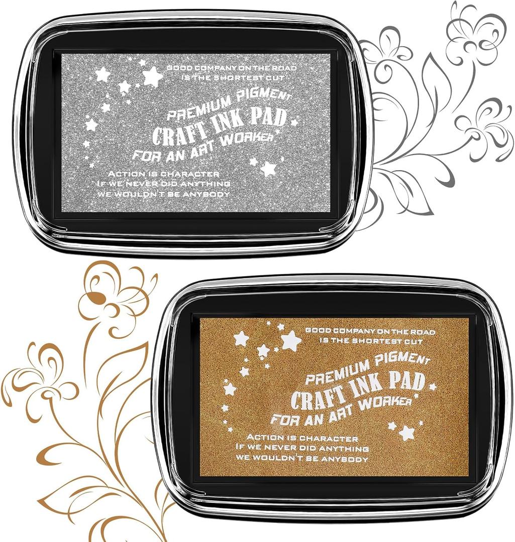 Fuyoooo 2 Pack Stamp Pad Craft Ink Pad Set for Rubber Stamps Metallic Gold & Silver for Wedding Invitations Scrapbooking Card Making Embossing DIY Art Projects Supplies