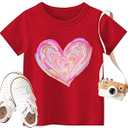 Valentines Shirts for Girls Boys Kids Toddler Valentines T-Shirts Short Sleeve Cute Love Heart Valentine's Tee Funny Rainbow Love Heart Tops, Size 110