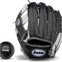 Franklin Sports Kids Baseball Glove + Foam Ball Sets - Meshtek Youth Teeball Gloves for Kids + Toddlers - Left + Right Hand Throw - 9.5" Inch (Black/Graphite/White)