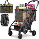 Folding Shopping Cart with Wheels, 75lbs Multi Use Grocery Carts with 360° Wheels & Removable Tote Bag, Multifunctional Portable Personal Shopping Carts for Groceries (30 Gallon)