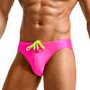 Mens Swim Briefs Sexy Underwear, Neon Drawstring Bikini Swimwear Pool Party, Micro Thong Swimsuit Beach Tan Through (Medium)
