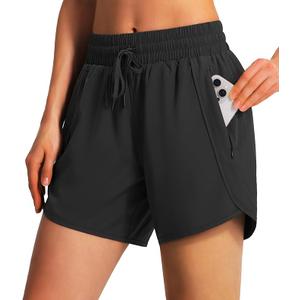 Ksmien Women's 5" Athletic Running Shorts Quick Dry Lightweight Workout Gym Shorts with Zipper Pockets UPF 50+, Medium